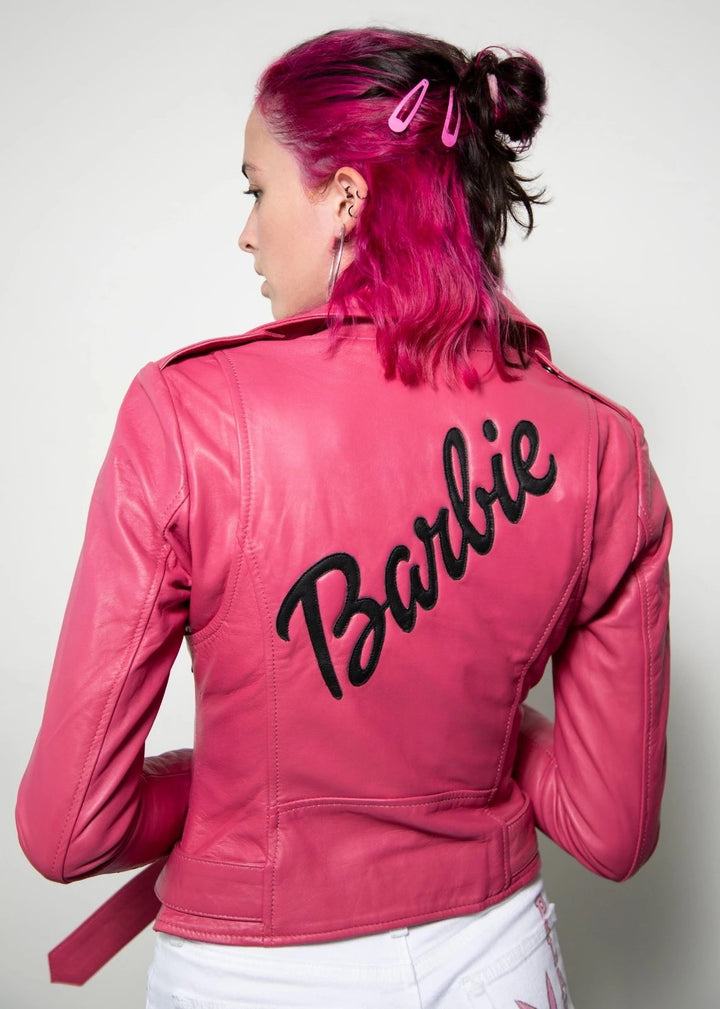 Trendy pink leather jacket worn by Margot Robbie in Barbie in United state market