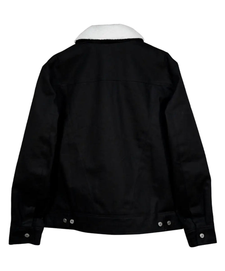 Unisex black denim jacket with soft lining and stylish shearling collar