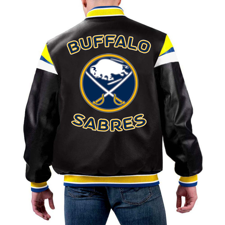 NHL Jacket in Navy Leather Showcasing Buffalo Sabres by TJS in USA