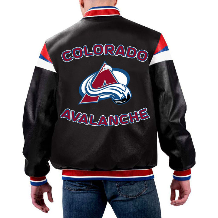 NHL Colorado Avalanche Letterman Leather Jacket by TJS in USA