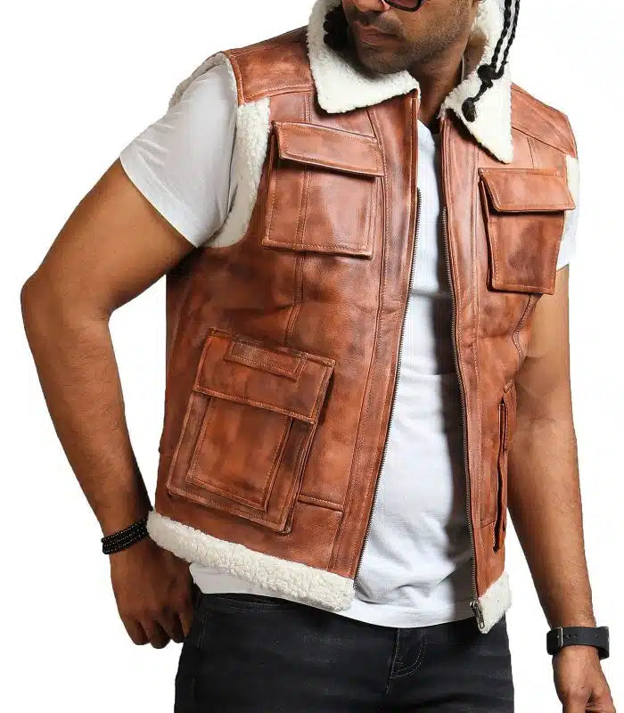 Stylish men's vintage leather vest in American market