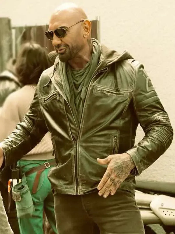 Shop Dave Bautista Afterburn 2025 Black Leather Jacket