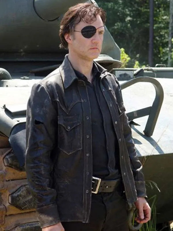 David Morrissey Black Leather Jacket from The Walking Dead
