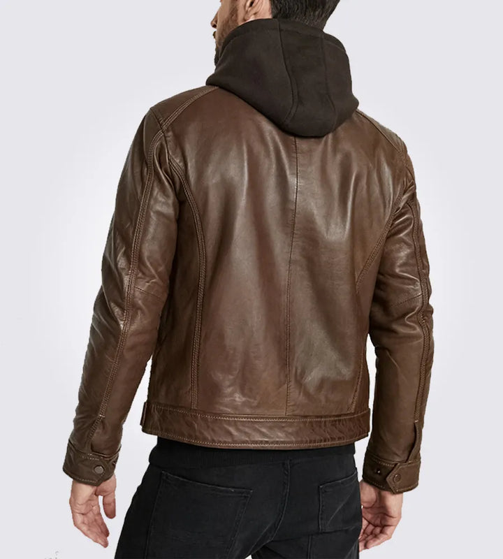 Trendy men's brown leather jacket in American market