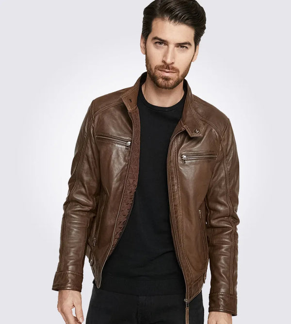 Dark Brown Hooded Motorcycle Leather Jacket