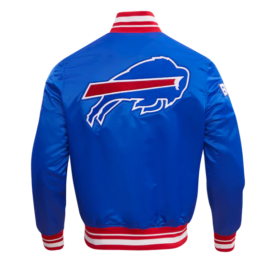 Trendy men's satin jacket showcasing Bills heritage
