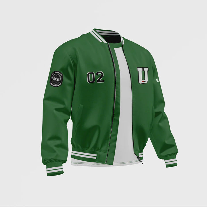 TJS Men’s Green Satin Bomber Jacket in France style