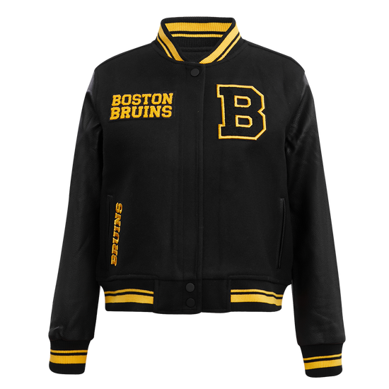 Women's Retro Boston Bruins Wool Varsity Jacket with Ribbed Detailing