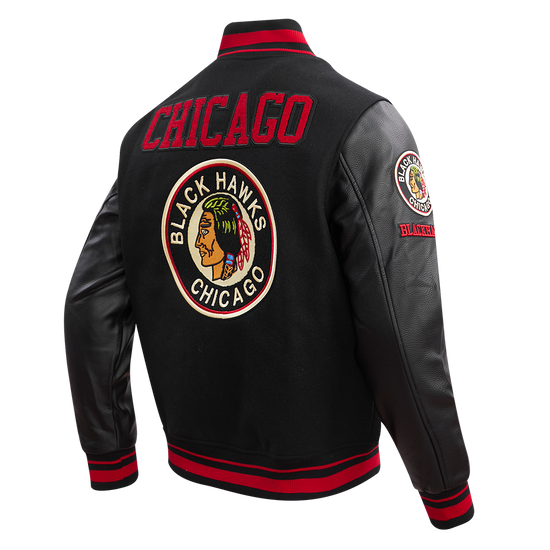 Classic Chicago Blackhawks Ribbed Wool Varsity Jacket for Men