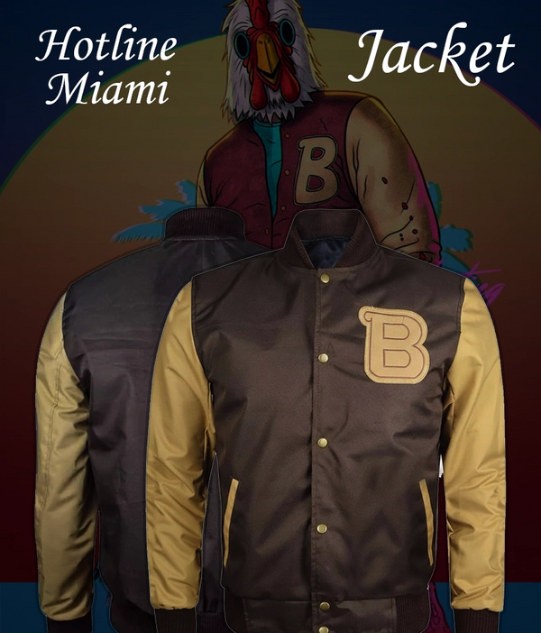 Hotline Miami Brown Varsity Bomber Jacket