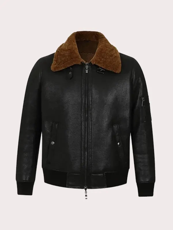 Men's black bomber aviator shearling jacket in USA