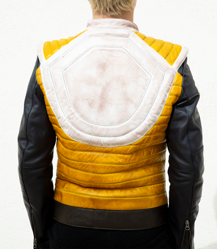 Saiyan warrior inspired DBZ leather jacket featuring Vegeta design in USA