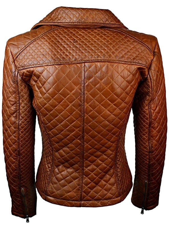 Premium brown quilted leather jacket 