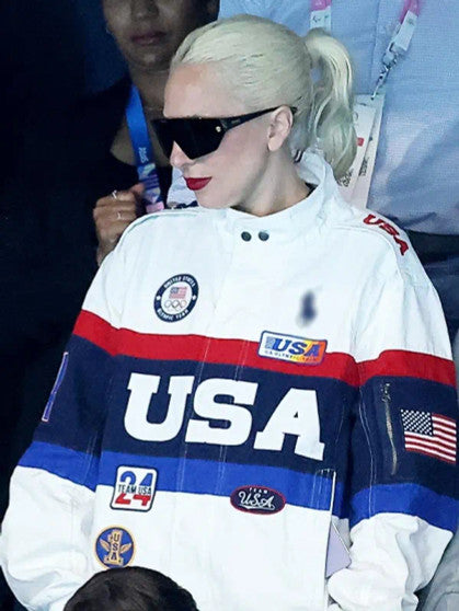 Stylish Lady Gaga Olympics 2024 Leather Jacket in American Style