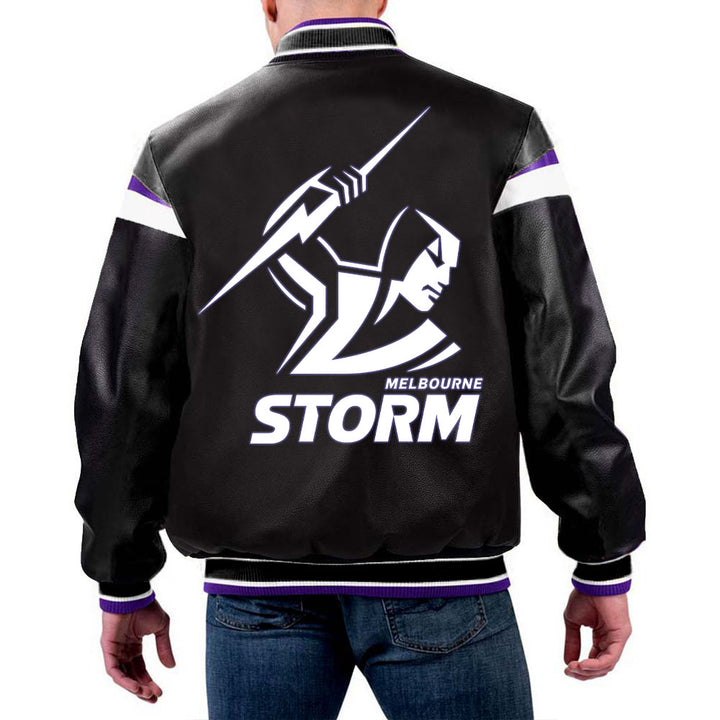 NRL Melbourne Storm Leather Jacket by TJS in USA