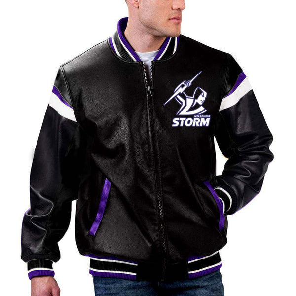 TJS NRL Melbourne Storm Leather Jacket in France style