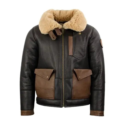 Men's J-20 Pilot Fur Chocolate Sheepskin Jacket Front View in USA