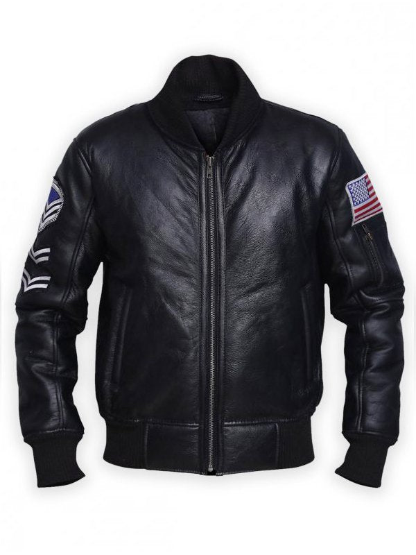 MEN’S BLACK AMERICAN FLAG LEATHER JACKET