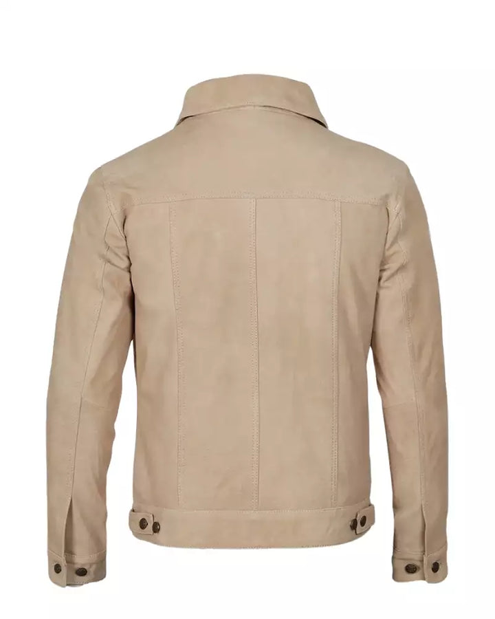 Stylish camel denim jacket for men with shirt collar