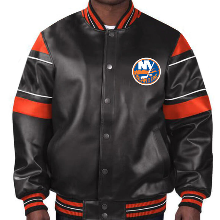 Display your Islanders pride with this sleek New York Islanders leather jacket, a tribute to the team's legacy and your unwavering support in USA