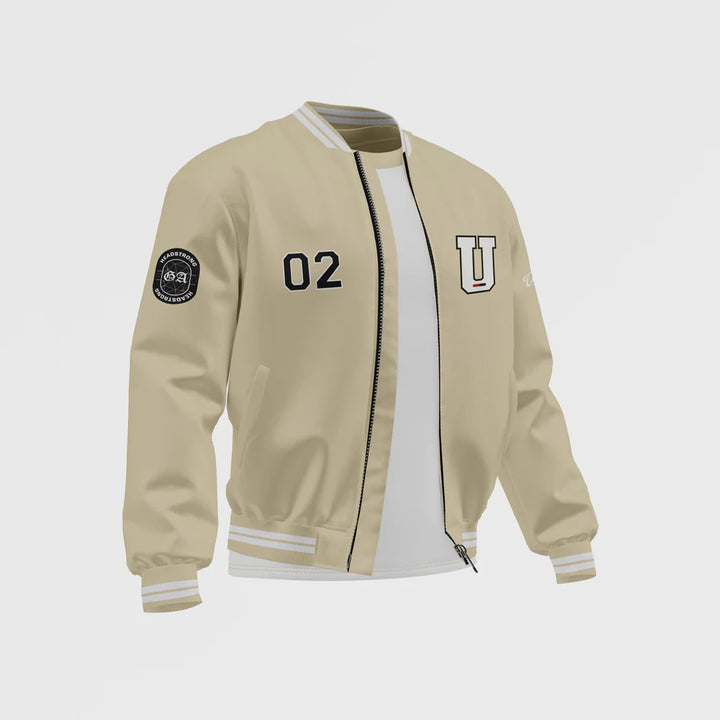 TJS Men’s White Satin Bomber Jacket in France style