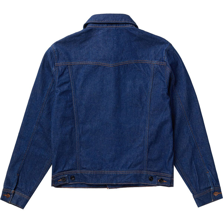Classic blue jean jacket with rugged design in USA