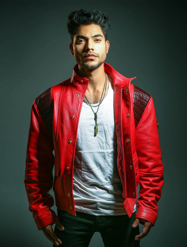 Shop Mens Red Capsule Patch Leather Jacket