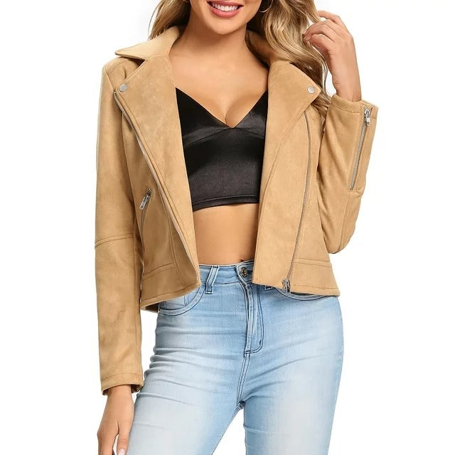 Women's suede leather jacket by TJS in USA market