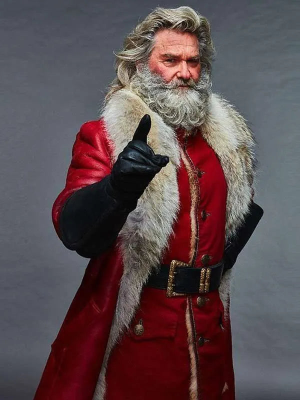 Premium Red Santa Shearling Style Coat | Festive Holiday Leather Jacket for Christmas