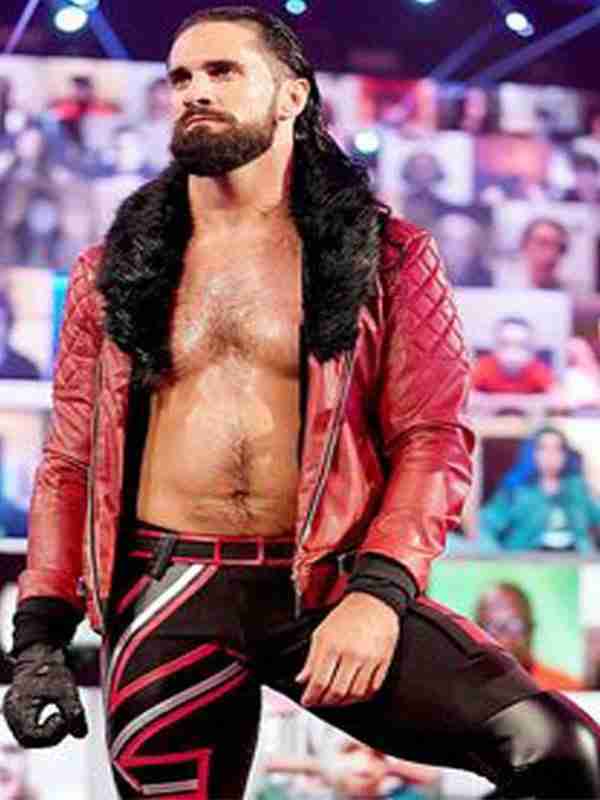 Seth Rollins WWE quilted red leather jacket in USA