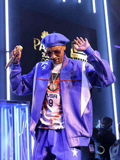 Paris Olympics 2024  Snoop Dogg Purple Leather Jacket
