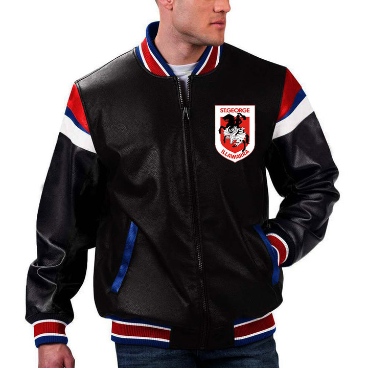 TJS NRL St. George Illawarra Leather Jacket in American style