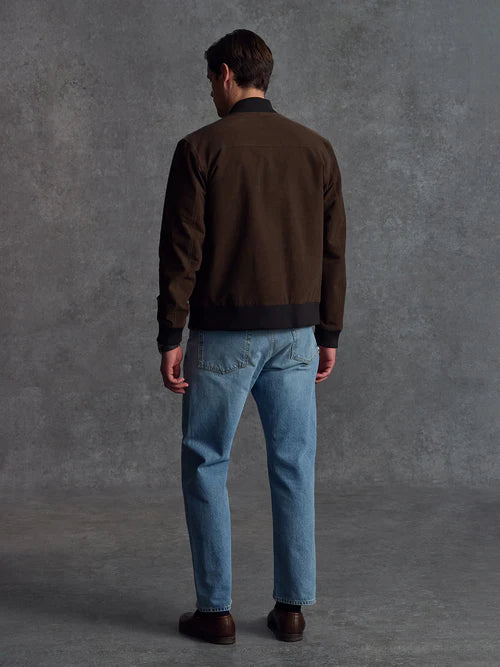 Classic brown moleskin bomber jacket for everyday wear in USA