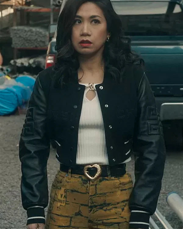 Liza Lapira black bomber jacket in The Equalizer as Melody Bayani in USA