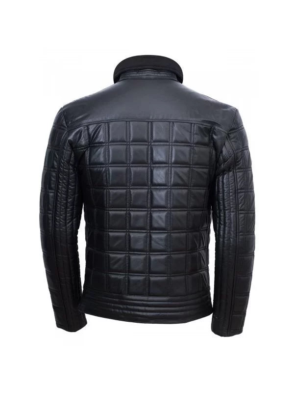 Men's quilted leather jacket with shirt-style collar