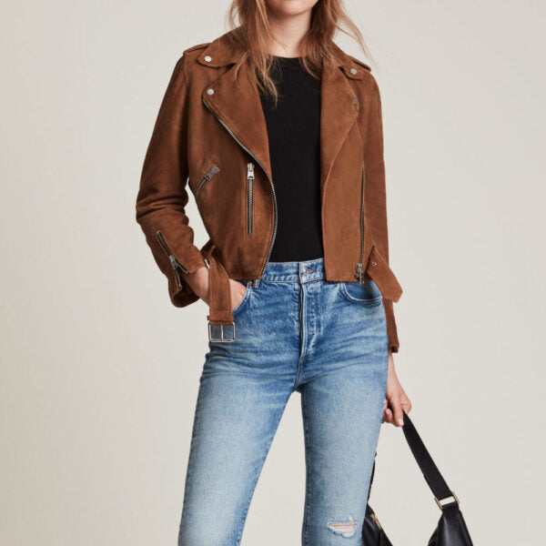 TJS brown suede biker jacket in France style