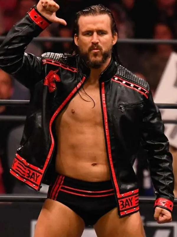 front view WWE-American-Wrestler-Adam-Cole-Black-Leather