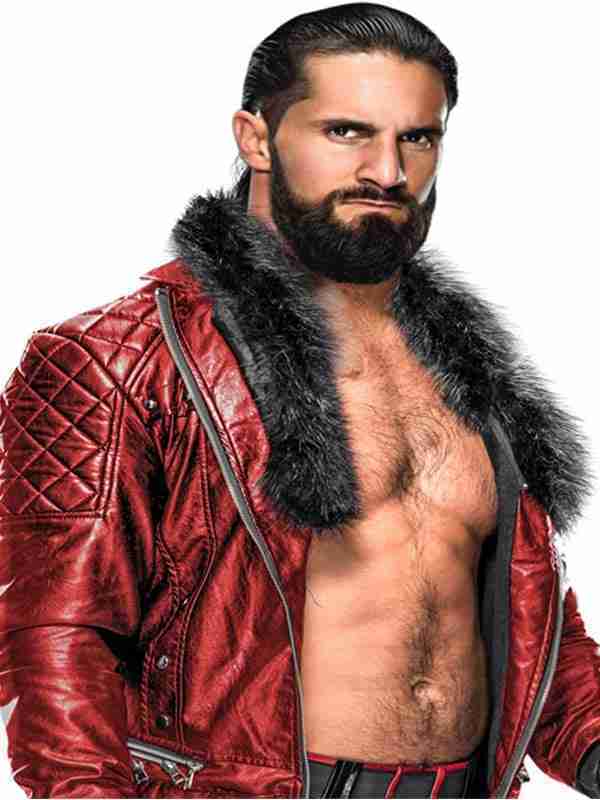 WWE Seth Rollins stylish red quilted leather jacket in American style