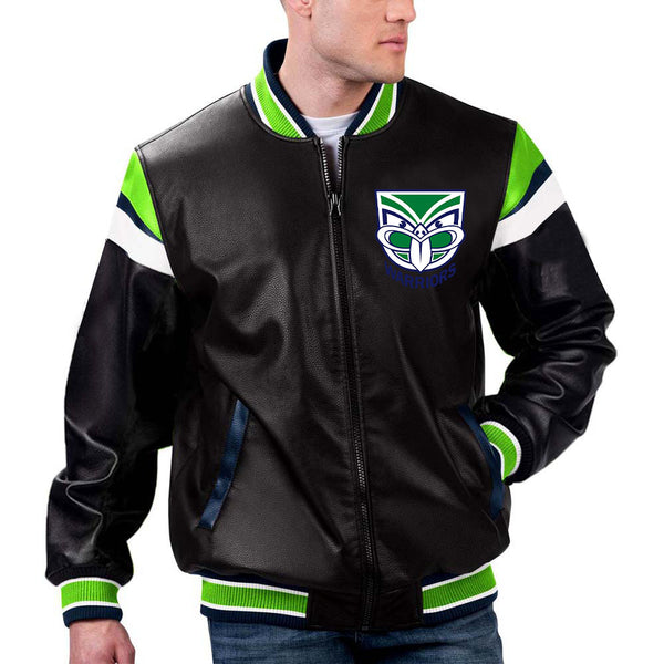 TJS NRL Warriors Leather Jacket in France style