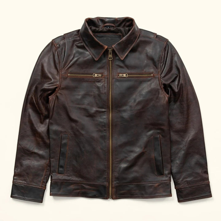 Men's full-grain cow leather flight jacket