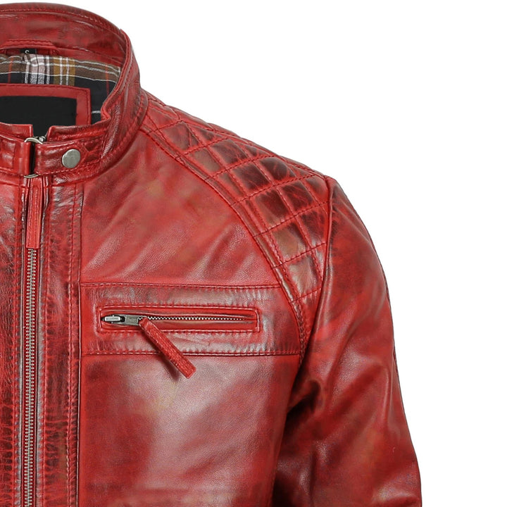 Front YKK zip closure leather jacket with multiple zippered pockets