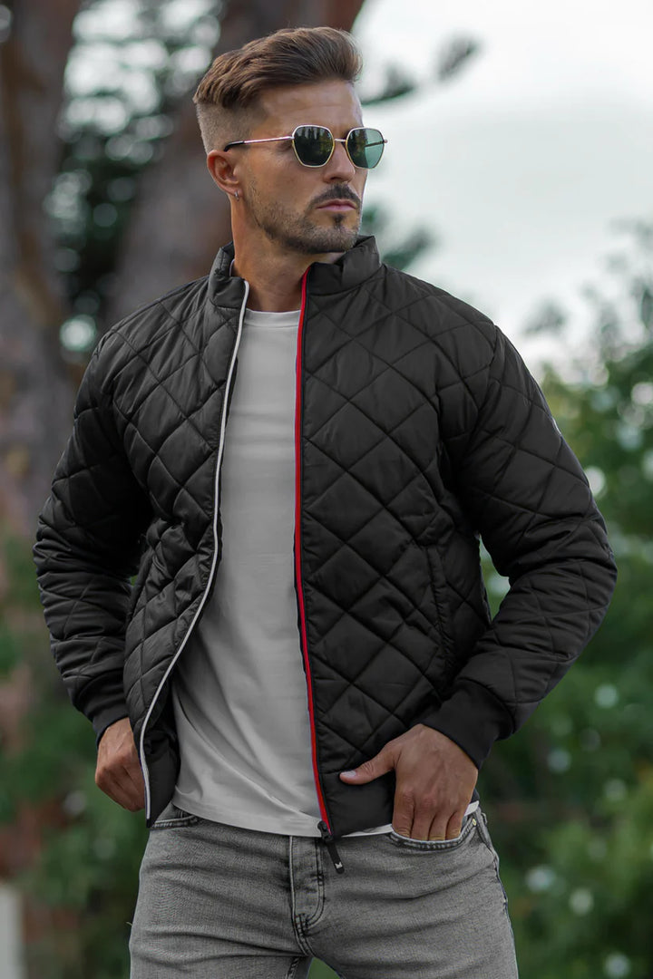 Stylish black puffer jacket with quilted design in USA