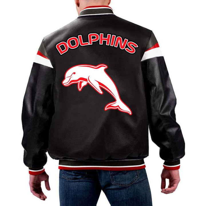 NRL Dolphins Leather Jacket by TJS in France style