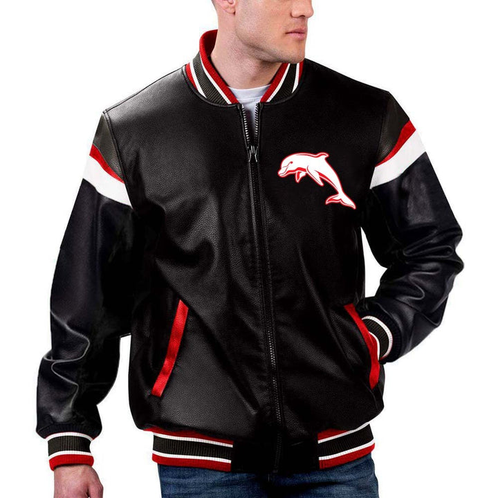 Dolphins NRL Team Leather Jacket by TJS in American style