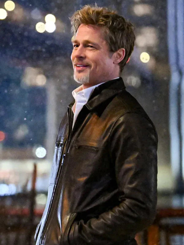 Side View Wolves 2024 Brad Pitt Leather Jacket
