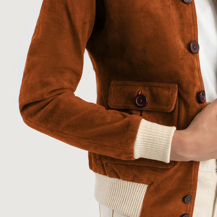 Pocket View Sasha A1 Brown Suede Bomber Jacket