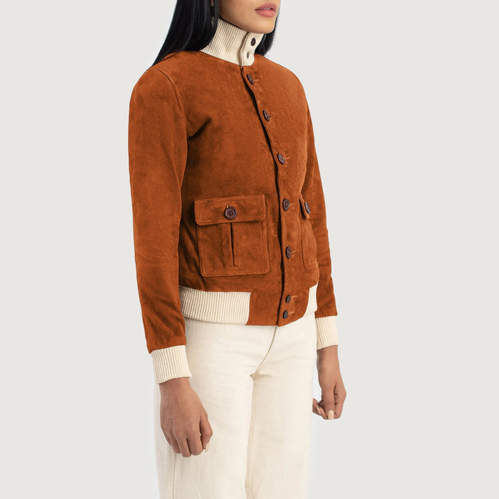 Side View Sasha A1 Brown Suede Bomber Jacket