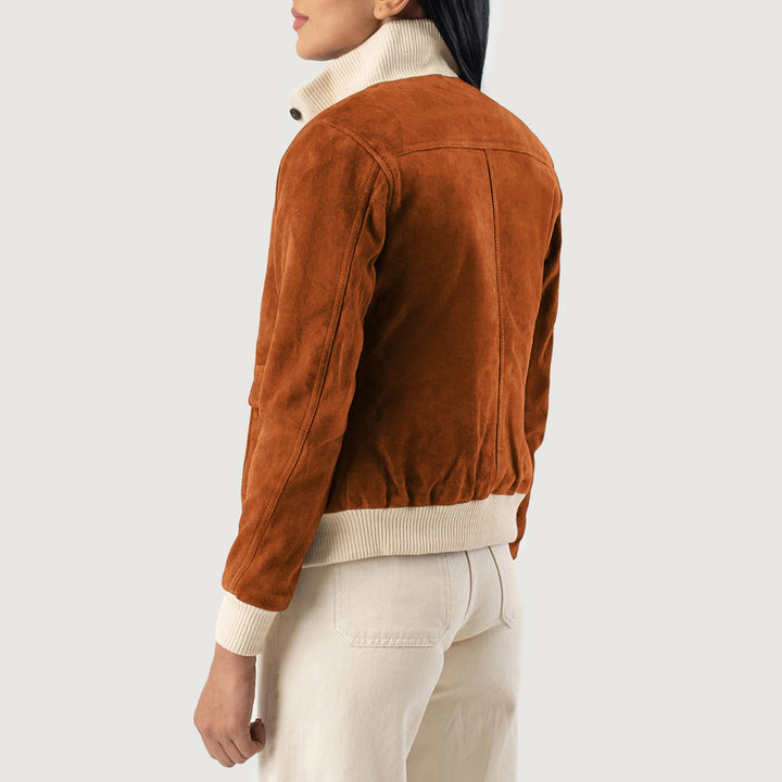 Back Side View Sasha A1 Brown Suede Bomber Jacket