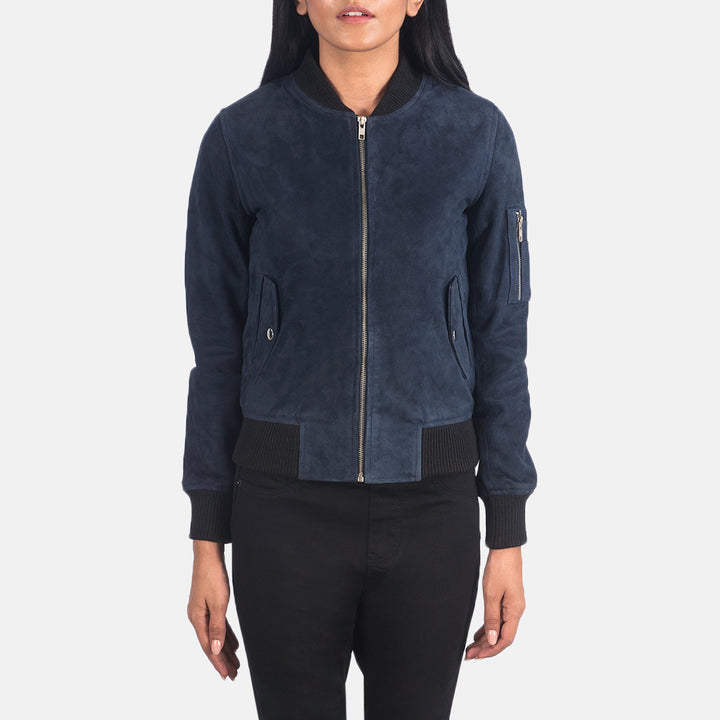 Blue suede bomber jacket in USA