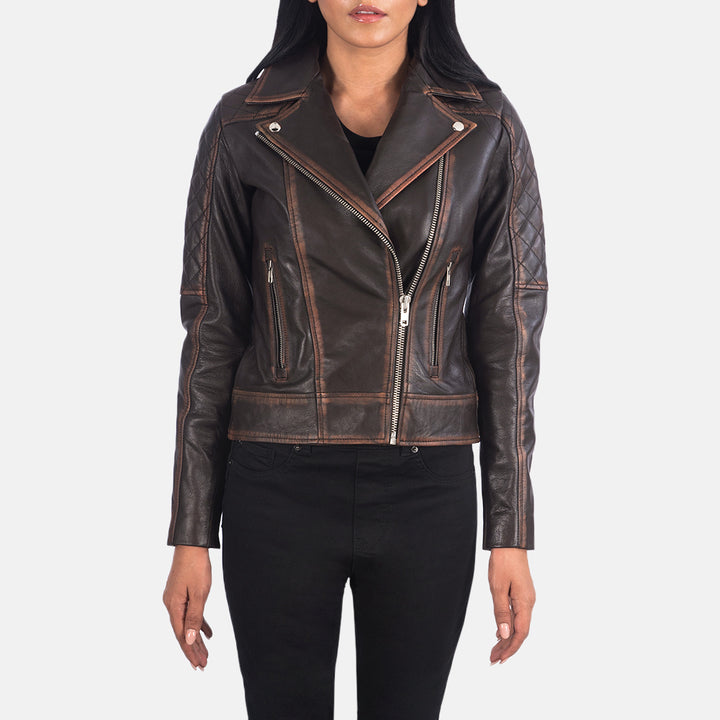 Quilted vintage brown biker jacket in USA